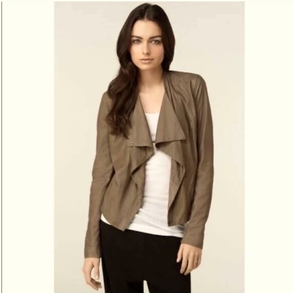 Vince  Genuine Leather Cowl Asymmetrical Draped Moto Jacket